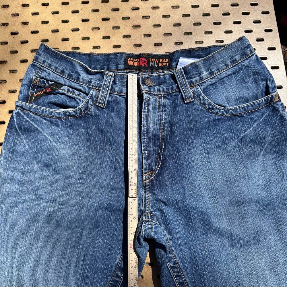 Ariat Work FR Low Rise M4 Blue Denim Back Pocket Jeans with Logo Tab 32x32 - Picture 4 of 11
